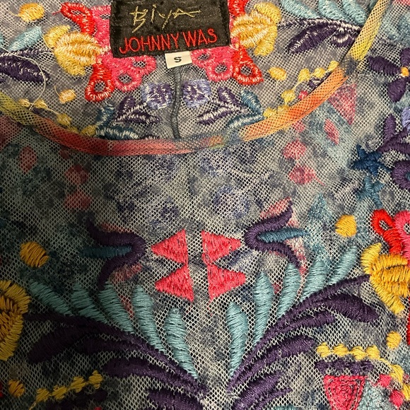 NWOT Biya X Johnny Was Rhandi Mesh Dress Midi Embroidered SMALL Missing Slip - Picture 8 of 10